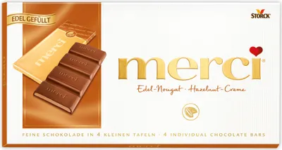 Produktbild von Storck merci Edel Nougat einzeln verpackte Schokoladentafeln 112g