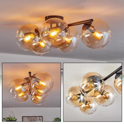 Produktbild von Fossobiubo 5-flammige Deckenlampe aus Metall/Glas in Schwarz/Bernsteinfarben/Klar