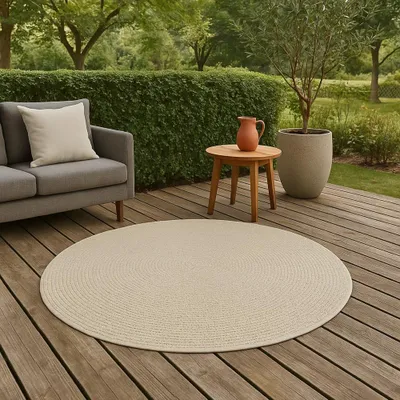 Obrázok produktu pre Vonkajší koberec Koberec na terasu s kruhovým vzorom odolný a ľahký -- béžovo-hnedý Veľkosť - 80 cm Round