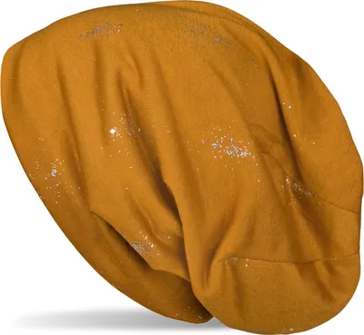 Produktbild von styleBREAKER Damen Beanie Mütze mit Glitzer und Pailletten Punkte, Slouch Stoff Longbeanie 04024145