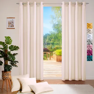 Produktbild von heimtexland ® Deko Vorhang Baumwolle Dekoschal Blickdicht Einfarbig Ösenschal Gardine Typ849 Natur HxB 245x140 cm