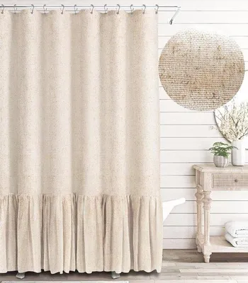 Immagine prodotto di Tenda da bagno beige effetto lino con volant, 183 x 244 cm