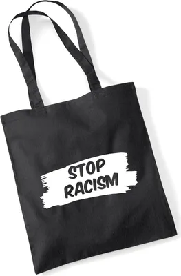 Produktbild von Huuraa Jutebeutel Stop Racism 10 Liter Black Baumwolle Tasche Geschenkidee