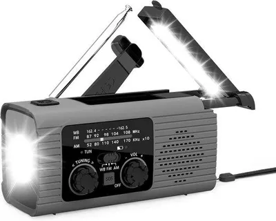 Image de Radio portable à manivelle, AM/FM/NOAA, lampe LED, alarme SOS, 3 modes de recharge, radio de survie, pour l'aventure, à l'intérieur comme à l'extérieur