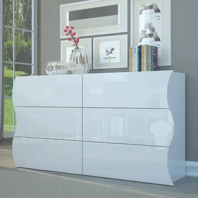 Produktbild von Kommode Tyler, Kommode 6 Schubladen, Kommode für Schlafzimmer, 100% Italy, glänzend weiß, cm 155x40h82