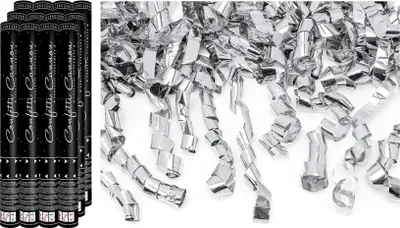 Produktbild von Konfetti Kanone mit Luftschlangen 40cm 12er Set silber