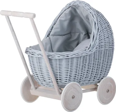 Image de LILI Poussette de poupée en osier Baby Blue 48X28 H26/47 CM