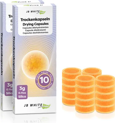Produktbild von JB White 20x Hörgeräte Trockenkapseln kompatibel mit Phonak C&C, Starkey und Unitron Ladestation, Ladehülle, Charger Case Zubehör, Trockentabs Trockner Tabletten (Farbindikator, 2x10 Stück, 3g)