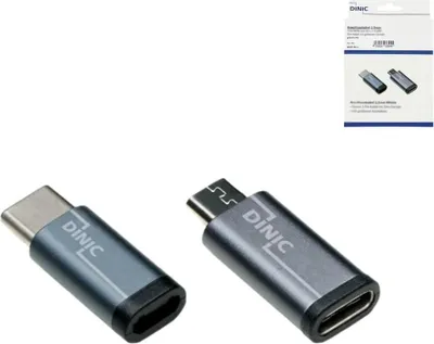 Produktbild von DINIC 2x USB Adapter, USB-C Stecker auf Micro-USB Buchse + USB-C Buchse auf Micro-USB Stecker, Grau