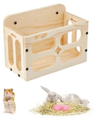 Heu-Futterspender aus Holz für Kaninchen, Meerschweinchen & Co.