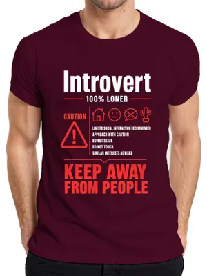 Productafbeelding van Introvert: Blijf uit de buurt van mensen. 100% eenling. Sarcastisch heren T-shirt, bordeauxrood, XXL