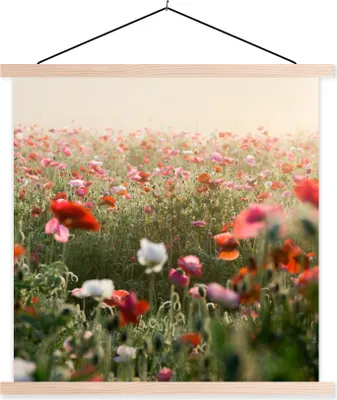 Produktbild von MuchoWow® Textilposter Mohn - Farben - Pastell 120x120 cm mit holzfarbenen Rahmen - Textil-Poster