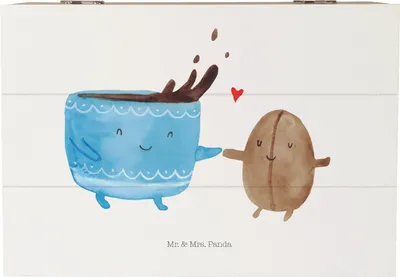 Produktbild von Mr. & Mrs. Panda Truhe Kaffee Bohne 22 x 15 cm - Weiß - Geschenk, fotobox, Glück, Lustige Sprüche, Kiste mit Deckel, Zufriedenheit, Genuss, Kaffeebohne, schatztruhe, holz