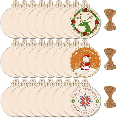 Productafbeelding van Houten kerstornamenten - Ronde houten schijven - Houten hangers voor doe-het-zelf handwerk - Schilderen