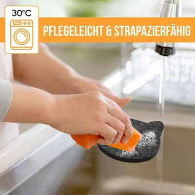 Produktbild von wortek Filz Untersetzer - Deko Tischset + Aufbewahrungsbox I für Gläser & Tisch, 10er Set I 10cm I Katze, Anthrazit