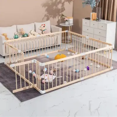 Produktbild von LADANAS-Laufstall Baby aus massivem Kiefernholz - Sichere UNLACKIERTE Laufgitter Baby mit Tür -  & einfacher Auf- und Abbau in 10 Minuten - 160x180 oder170x170cm