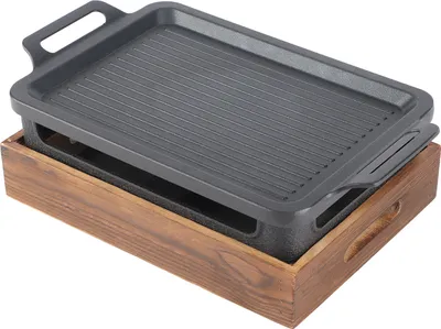 Zdjęcie produktu dla Grill stołowy z drewnianą podstawą odporną na przywieranie Przenośna kuchenka na alkohol Kompaktowy grill do restauracji Dom Kemping