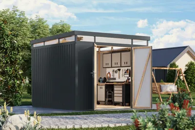 Produktbild von Gartenhaus Metall Metallgerätehaus Metallgartenhaus AURUM 3,5 Metallhaus anthrazit 290x292x239 cm