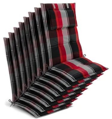 Produktbild von Beautissu 8x Premium Hochlehnerauflage 120x50x7cm, Schwarz-Rot-Weiß-Kariert
