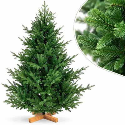 Produktbild von Yorbay Künstlicher Weihnachtsbaum 100 % PE Tannenbaum mit realistischer Stammoptik, Holz-ständer 180cm, Weihnachtsbaum Christbaum