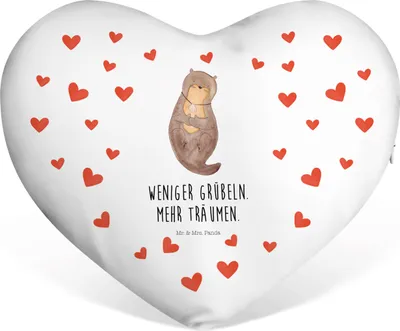 Produktbild von Mr. & Mrs. Panda Dekokissen Otter Muschel - Weiß - Geschenk, Motivation, dekoartikel, Kuschelkissen, Kissen Herz, Positiv, Träumen, Sofakissen, Liebeskissen, Optimistisch