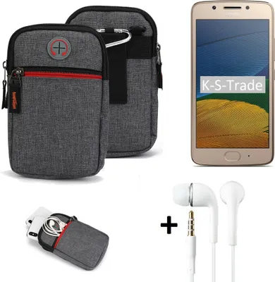 Produktbild von K-S-Trade Gürtel Tasche + Kopfhörer kompatibel mit Motorola Moto G5 Dual-SIM Handy Tasche Holster Schutz Hülle Handy Hülle grau Zusatzfächer 1x
