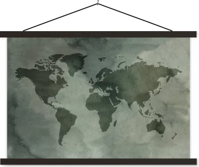 Produktbild von MuchoWow® Textilposter Weltkarte - Aquarell - Grau 120x80 cm mit schwarzem Rahmen - Wanddeko