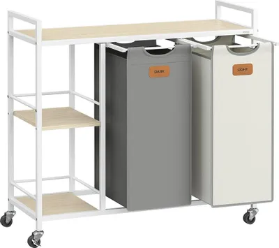 Productafbeelding van Wasmand met 2 compartimenten – Opbergmand – Stalen frame – 87 x 33 x 80,5 cm