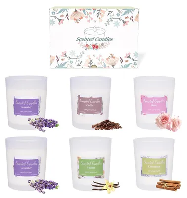 Image de Bougies parfumées en verre, coffret de 6 pièces, senteurs lavande et vanille, cire de soja, durée de combustion de 72 heures, coffret cadeau