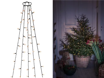 Produktbild von Konstsmide LED Baummantel mit Ring Ø 11, mit Globes, 5 Stränge à 30 Dioden, vormontiert, 150 bernsteinfarbene Dioden, 30V_Innentrafo, grünes Kabel- 6367-820