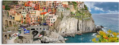 Produktbild von Bild auf Leinwand - Leinwandbild - Italien küste felsen landschaft - 150x50cm - Wand Bild - Wanddeko - Leinwanddruck - Bilder - Kunstdruck - Leinwand bilder - Wandkunst - CA150x50-2710