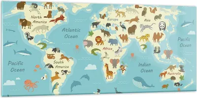Produktbild von Bilder auf glas - Einteilig - Tiere die Welt Karte - 120x50cm - Glasbilder - Wandbilder - Bilder - zum Aufhängen bereit - Wanddekoration aus Glas - Glas Bilder - Wandbild auf Glas - GAB120x50-4860
