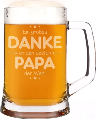 Produktbild von Bierkrug für Väter mit Gravur – 500 ml Bierglas als Geschenk zum Vatertag (Danke)