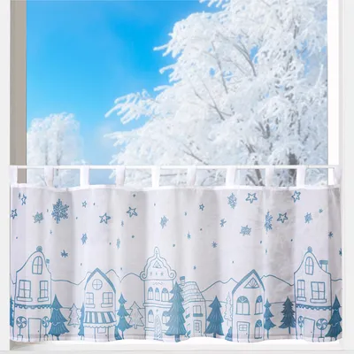 Produktbild von heimtexland ® Scheibengardine Winter Fensterdekoration Weihnachten Deko Gardine halbtransparent Leinen-Optik 50x140 Bistrogardine Typ844 Häuser