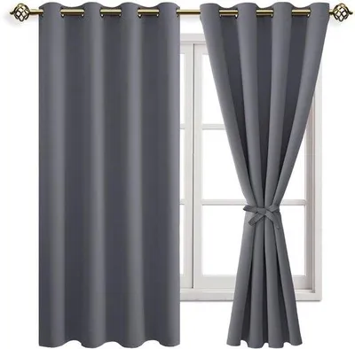 Obrázok produktu pre Uniqoos® 2-dielna sada zatemňovacích závesov, 175 x 140 cm, sivá farba – trojvrstvová mikrovláknová tkanina, s okami, s tepelnou izoláciou, vhodné do spálne a obývačky