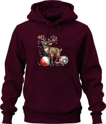 Produktbild von Lustiges Rentier Hawaii Hemd Weihnachten Sonnenbrille Beachball Uni Hoodie Kapuzenpullover, Burgundy, XL