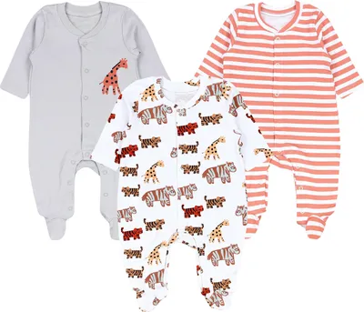 Produktbild von TupTam Baby Jungen Schlafstrampler mit Fuß 3er Pack, Farbe: Grau Beige Safaritiere, Größe: 86