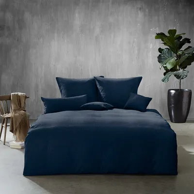 Produktbild von Fleuresse gewebte Flanell Uni Bettwäsche Lech marine 155x200 cm + 80x80 cm