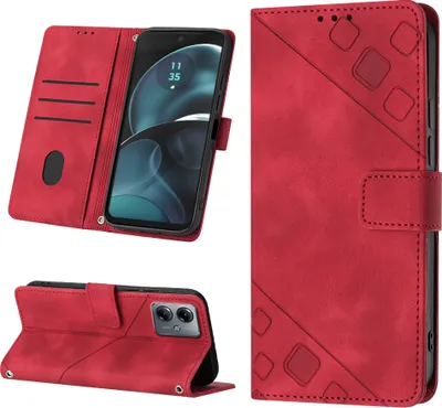 Produktbild von Hülle für Motorola Moto G14 Prägung Flip Leder Brieftasche Schutzhülle mit Ständer Rot
