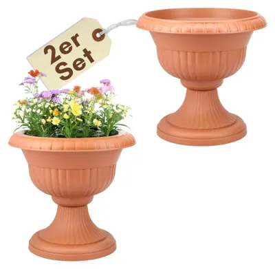 Produktbild von 2er Set Blumentopf mit Ständer Pflanzenständer Outdoor Blumenständer für Draußen Blumensäule mit Standfuß Pflanzen Ständer Pflanzensäule Grabvase Terrakotta 30 cm