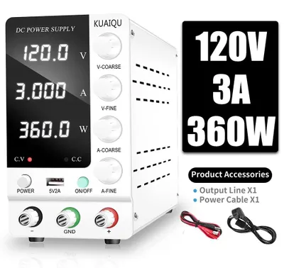 Image de Alimentation DC réglable - Alimentation de laboratoire 120V 3A - Alimentation à découpage - Sortie unique - Entrée 220V AC - Blanc