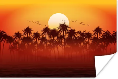 Produktbild von MuchoWow® Poster Palme - Sonne - Vogel 30x20 cm - Plakate - Print