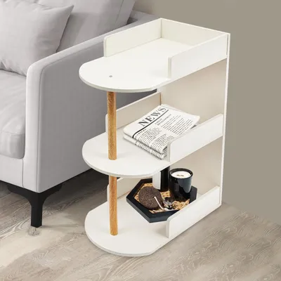 Produktbild von 3 Ebenen Kleines Eckregal Modern Holz Lagerregal 48x30 x72cm Weiß für Küche Bad Büro