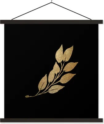 Produktbild von MuchoWow® Textilposter Gold - Blatt - Zweig 90x90 cm mit schwarzem Rahmen - Magnetisches