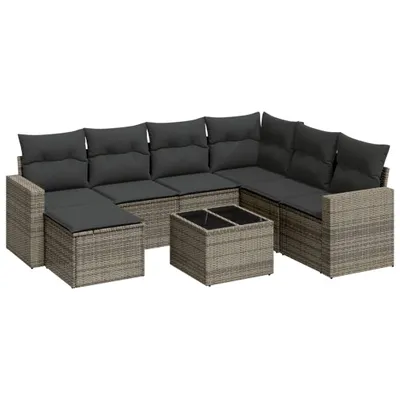 Produktbild von 8-tlg. Garten-Sofagarnitur mit Kissen Grau Poly Rattan