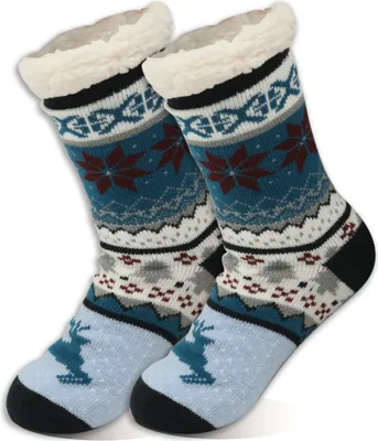 Produktbild von 1 Paar Kuschelsocken Damen Hüttenschuhe Wintersocken Anti-Rutsch-Klebepunkte 36-41 blau