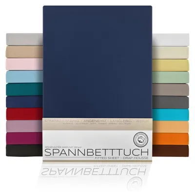 Produktbild von Spannbetttuch Bettlaken aus gekämmter Baumwolle Premium Jersey 160g/m²,200x200cm,Navyblau, Matratzenart:Topper