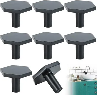 Obrázek produktu pro Knoflíky pro zásuvky a skříně – 8 kusů – černé – zinková slitina