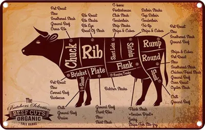 Produktbild von vianmo Blechschild 20x30 cm Beef cuts Organic Metzgerei