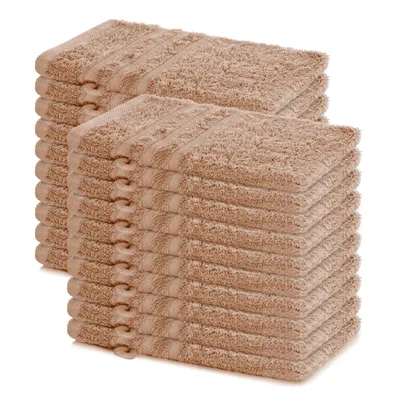 Zdjęcie produktu dla Zestaw 20 rękawic do mycia Lavea®, wymiar 15x21 cm – rękawice wykonane w 100% z bawełny, nadające się do prania – seria "Elena", kolor cappuccino